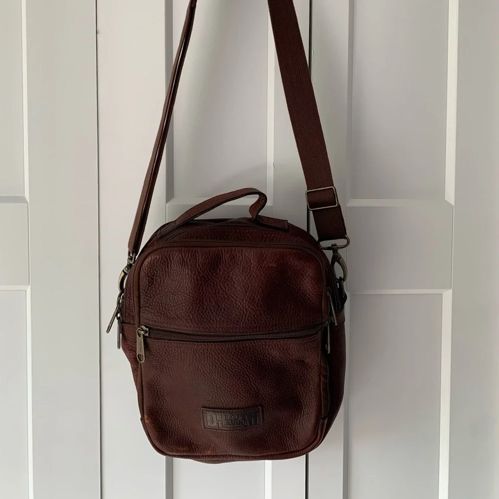 Vintage Duluth‎ Trading Lifetime Brown Leather Travel Messenger Crossbody Bag